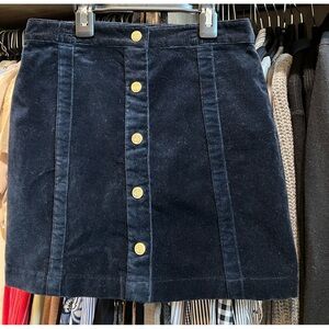Girls NWT Brooks Brothers Navy Velvet Skirt w Gold Snaps Open, Adj Waist Sz 10